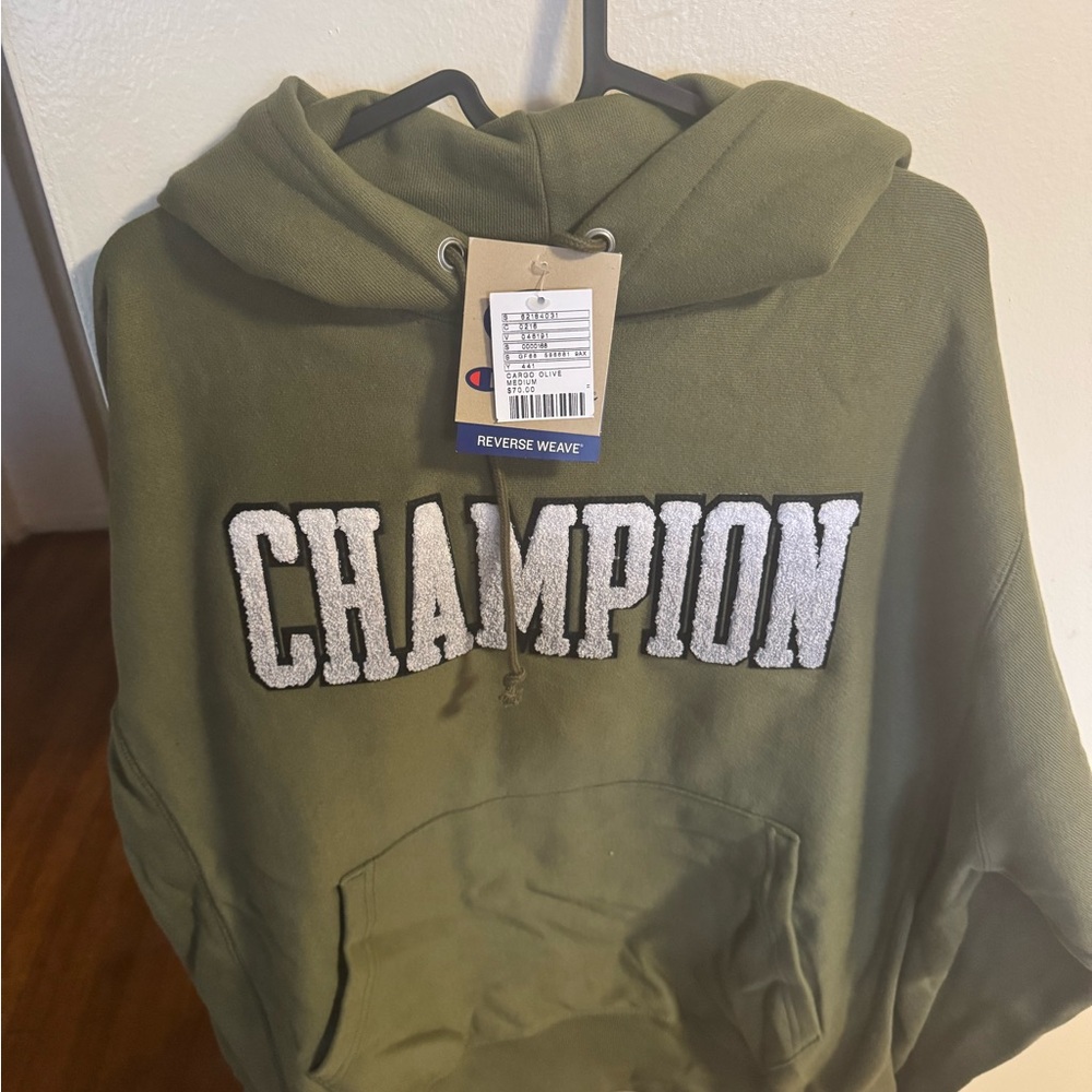Champion Forest Green Hoodie with White Logo